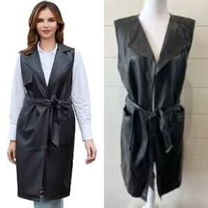 NWT $109 MARC NY faux leather vest Jacket long line small